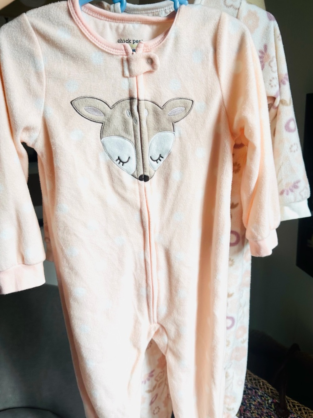 2 set of chick pea Peach Polka Deer Footless Pajamas